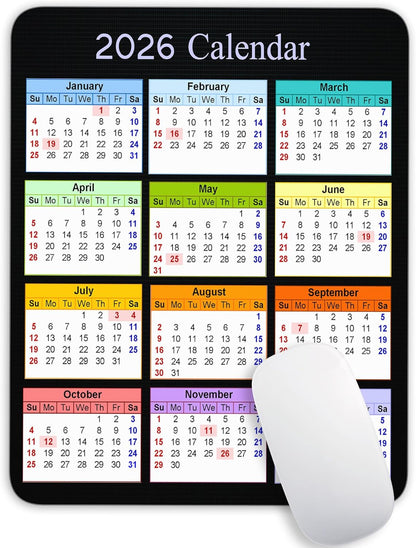 2026 Color Calendar Vertical EditionCalendar Mouse pad, Non-Slip Rubber Base Quality Creative Gaming Rectangle Personalized Desk Mouse Pad 9.5 inch x 7.9 inch