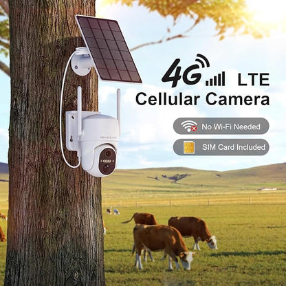 4G LTE Cellular Security Camera No Internet Needed, No wifi Security Camera Outdoor wireless, Wireless Security Cameras Outdoor with SIM Card, 360 PTZ, Human Sensor, SD/cloud, 2-way Talk, IP66