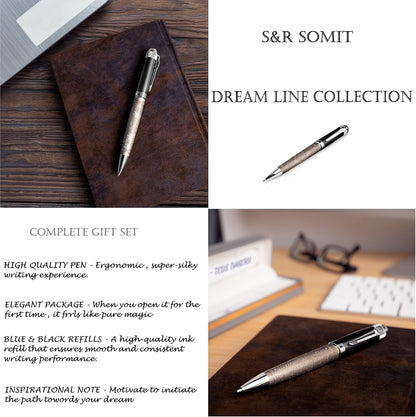 S&R Somit Fancy Pen for Men with Gift Box - Valuable Luxury Pen for Business and Office, Executive Gift for Family & Friends - Special Engraving & Led Decorative Box (BLACK SILVER)