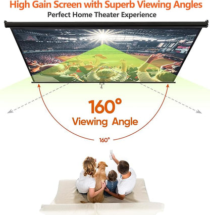 SUPER DEAL 100'' 16:10 HD Projection Screen Foldable Anti-Crease Portable Projector Movie Screen Manual Pull Down for Home Theater Presentation Education Outdoor Indoor Public Display, Black