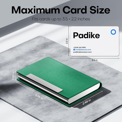 Padike Business Card Holder, Business Card Case Professional PU Leather & Stainless Steel Multi Card Case,Business Card Holder Wallet Credit Card ID Case/Holder for Men & Women. (U-Green)