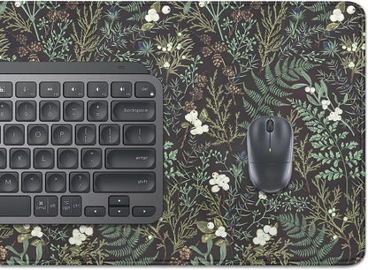 Dark Green Plant Desk Pad Mouse Pad,Vintage Green Fern Leaves Mouse Mat with Stitched Edges,Non-Slip Rubber Base Mousepad for Office PC Keyboard Laptop and Home Work Desk Mat(27.5X11.8 in)