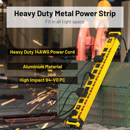 Plug'n 12 Outlet 3300J Surge Protector Power Strip,Individual Switches,9FT/14AWG/15AMP/1875W Power Cord,Heavy Duty Metal Power Strip with Cord Manager,for Workshop,Garage,Shop,2 Packs
