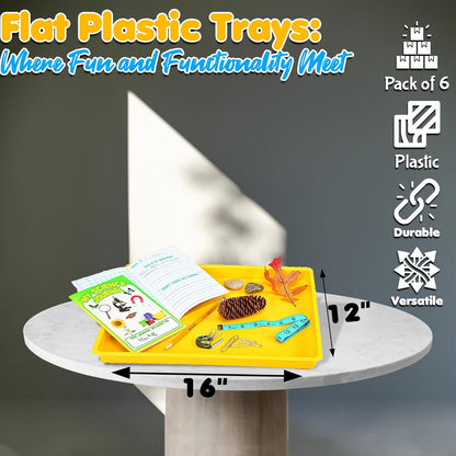 Fun Express Flat Plastic Tray - Plastic Trays for Engaging Art and Play - Long-Lasting Educational Trays for Active Kids - Great for School - Red, Yellow, Orange, Green, Blue, Purple (Set of 6)