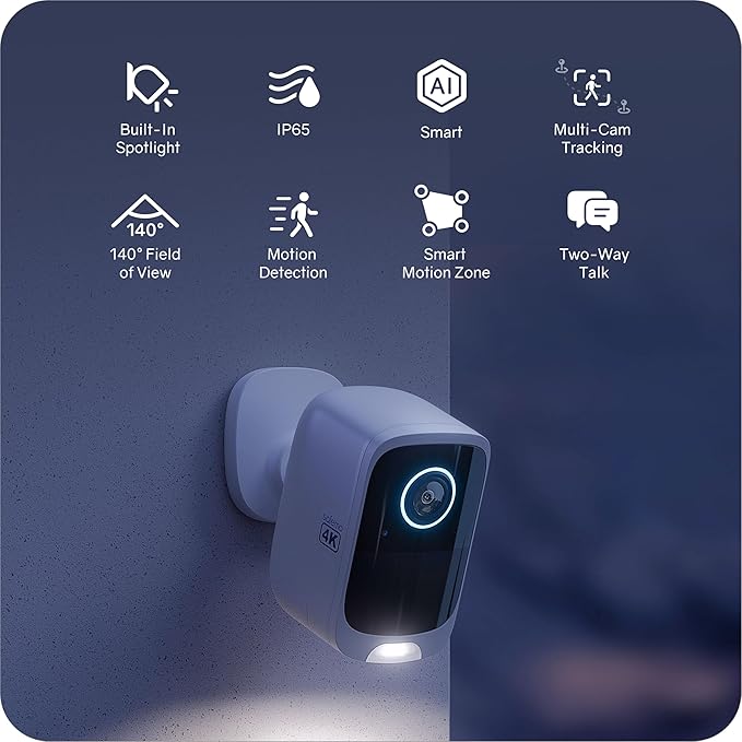 4K Security Cameras Wireless Outdoor/Indoor, Battery Cameras for Home Security, No Monthly Fees, 32G Local Storage, Advanced AI, 5W Solar Panels, Color Night Vision, 2-Way Audio, 2.4Ghz WiFi