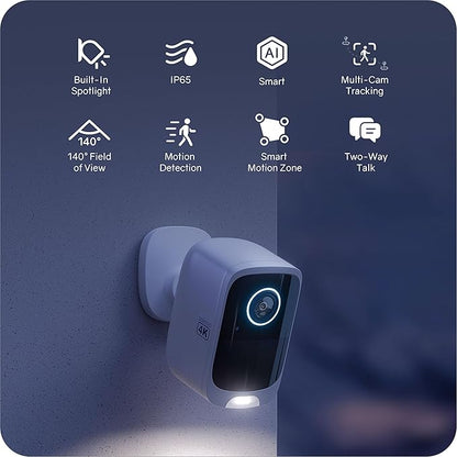 4K Security Cameras Wireless Outdoor/Indoor, Battery Cameras for Home Security, No Monthly Fees, 32G Local Storage, Advanced AI, 5W Solar Panels, Color Night Vision, 2-Way Audio, 2.4Ghz WiFi