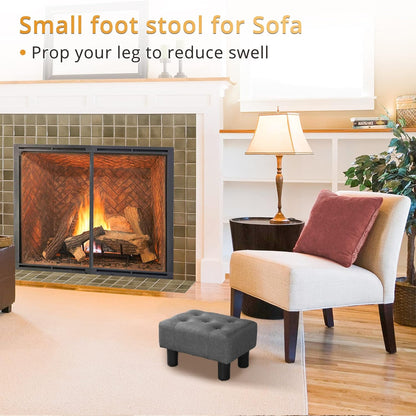 LUE BONA Small Tufted Foot Stool, Fabric Foot Stools Ottoman with Plastic Legs, 9''H, Rectangle Footstool for Adult with Non-Slip Pads, Sofa Foot Rest for Living Room, Couch,Carbon Grey