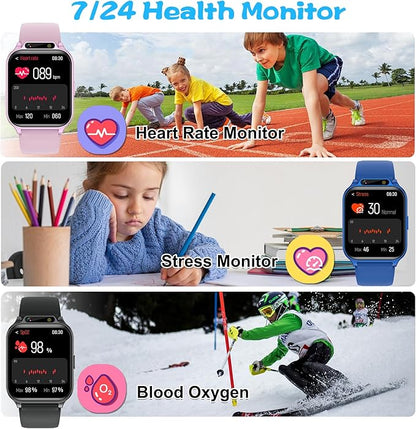 Smart Watch for Kids, 1.85" Fitness Tracker with Heart Rate, Sleep Monitor, IP68 Waterproof Smartwatches with Video Music, Pedometer, Game, NO APP/Phone, Gift for Boys Girls. (Classic, Blue)
