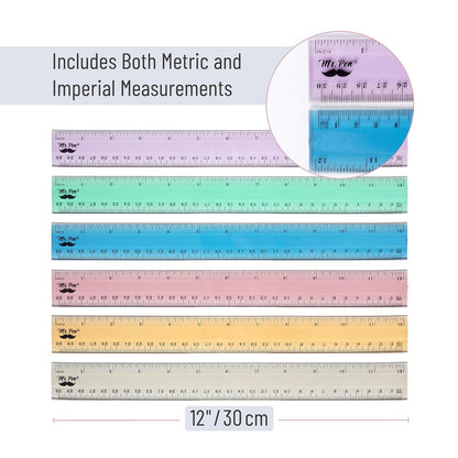 Mr. Pen- Plastic Rulers, 12 Inch, 6 Pack, Morandi Colors, Metric & Imperial, Clear Ruler Set