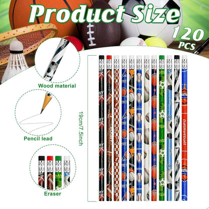 Cinrobiye 96 Pcs Sports Pencils Bulk, Basketball Football Baseball Scoeer Wood Pencils with Erasers Sports for School Prizes Classroom Exchange Gifts Party Favors Supplies, Stationary Gifts