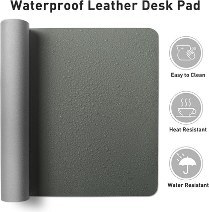 Aothia Leather Desk Protector, Mouse Mat, Non-Slip PU Leather Blotter, Laptop Desk Mat, Waterproof Writing Pad for Office and Home (Jungle Green, 36" x 17")