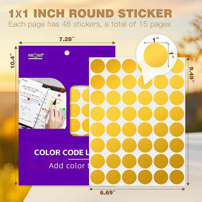 PARLAIM 1 inch Round Gold Dot Sticker,720PCS Permanent Adhesive Color Code Circle Sticker Labels for Office Classroom Garage Sale
