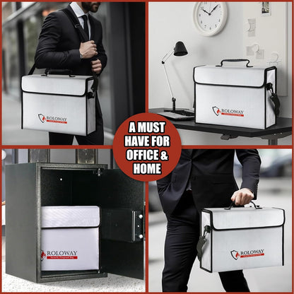ROLOWAY Fireproof Document Bag 5200°F Heat Insulated (15 x 12 x 5 inches), Fireproof Bag with Fireproof Money Bag for Cash Safe, Fireproof Document Box, Fireproof Safe Bag for Document Safe