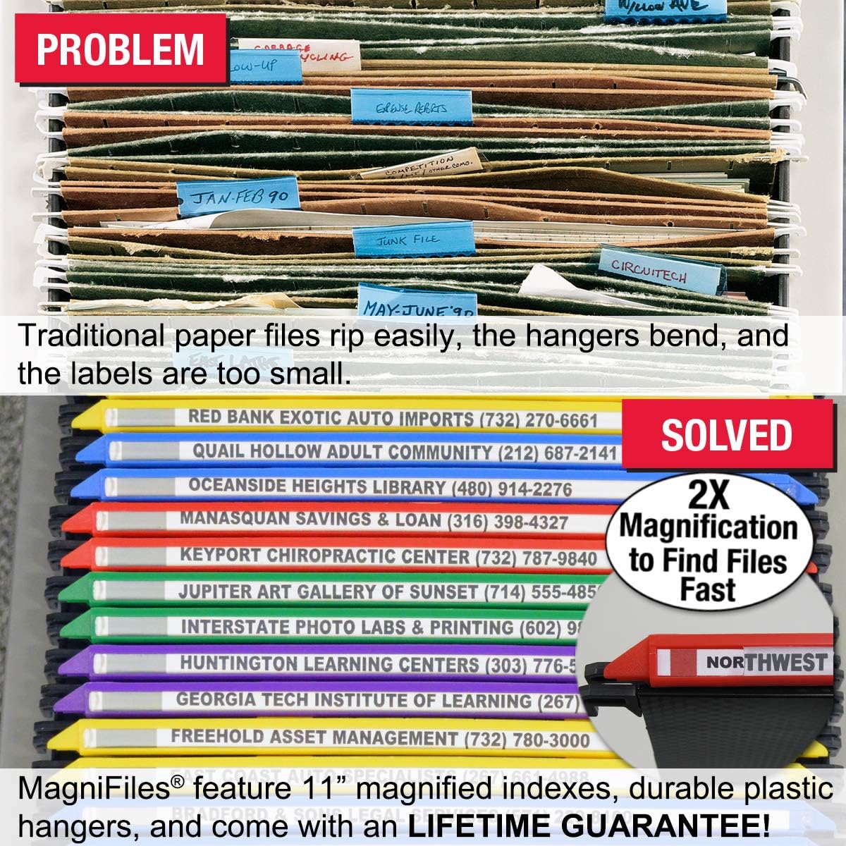 Ultimate Office MagniFile Hanging File Folders V Base Letter Size with 11 inch Magnified Indexes That Double The Size of Your File Titles to Find Files Fast. (Set of 20 Assorted)