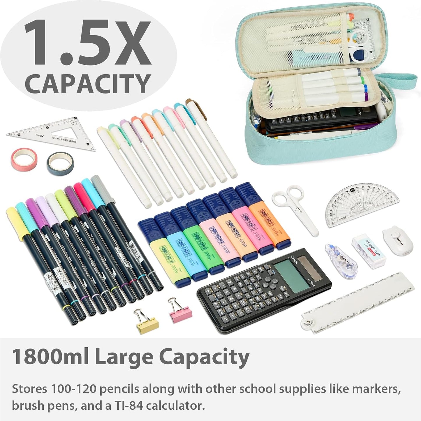 Pencil Case Pouch Box Bag School Supplies Girls Boys Kids, Cute Preppy Stuff Large Big Capacity Aesthetic Pen Organizer, Back to College Stationary, Eggshell Blue, Standard Stlye, 1800ml