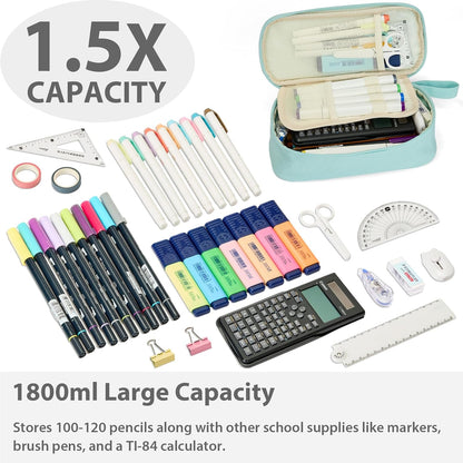 Pencil Case Pouch Box Bag School Supplies Girls Boys Kids, Cute Preppy Stuff Large Big Capacity Aesthetic Pen Organizer, Back to College Stationary, Eggshell Blue, Standard Stlye, 1800ml