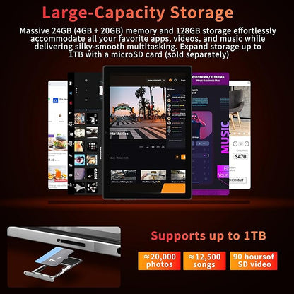 Android Tablet with Keyboard, 10 inch Android 15 Tablet with 24GB(4+20)RAM+128GB ROM(1TB Expand),8-Core, 7200mAh, 5G WiFi, Bluetooth5.0, Widevine L1, Electronics Tablets with Keyboard, Case, Stylus