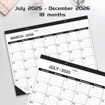 Desk Calendar 2025-2026 large 22 x17 (July 2025-December 2026) 2025-2026 Desk Calendar Large 22 x17,Classic Black Calendar 2025,Large Desktop Calendar 2026 with Plastic Cover