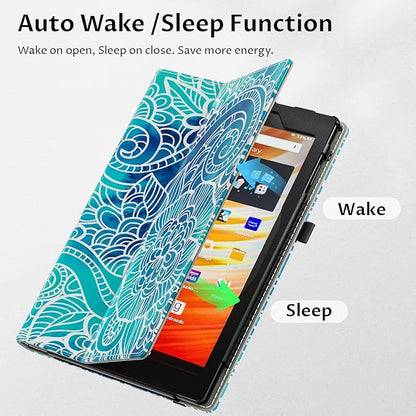 VORI Case for All-New Amazon Kindle Fire HD 10 Tablet (13th/11th Generation 2023/2021 Release) and Fire HD 10 Plus - Slim Folding Stand Folio Cover with Auto Wake/Sleep & Hand Strap, Abstract Floral