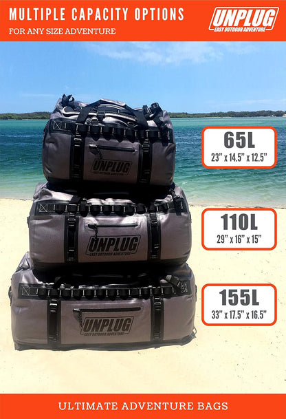 UNPLUG Ultimate Adventure Bag | 1680D Heavy Duty Waterproof Bag | Large Travel Duffle Bag which can be Used for Camping, Motorcycling, Boating, or Hunting