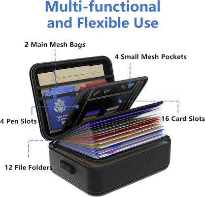 TIGERKING Fire Proof Document Safe Box with Lock and Handle – Fireproof Document Box Organizer with Hard Shell, Portable Fireproof Safe for Home Documents, Certificates, Laptop, and File Storage-Black