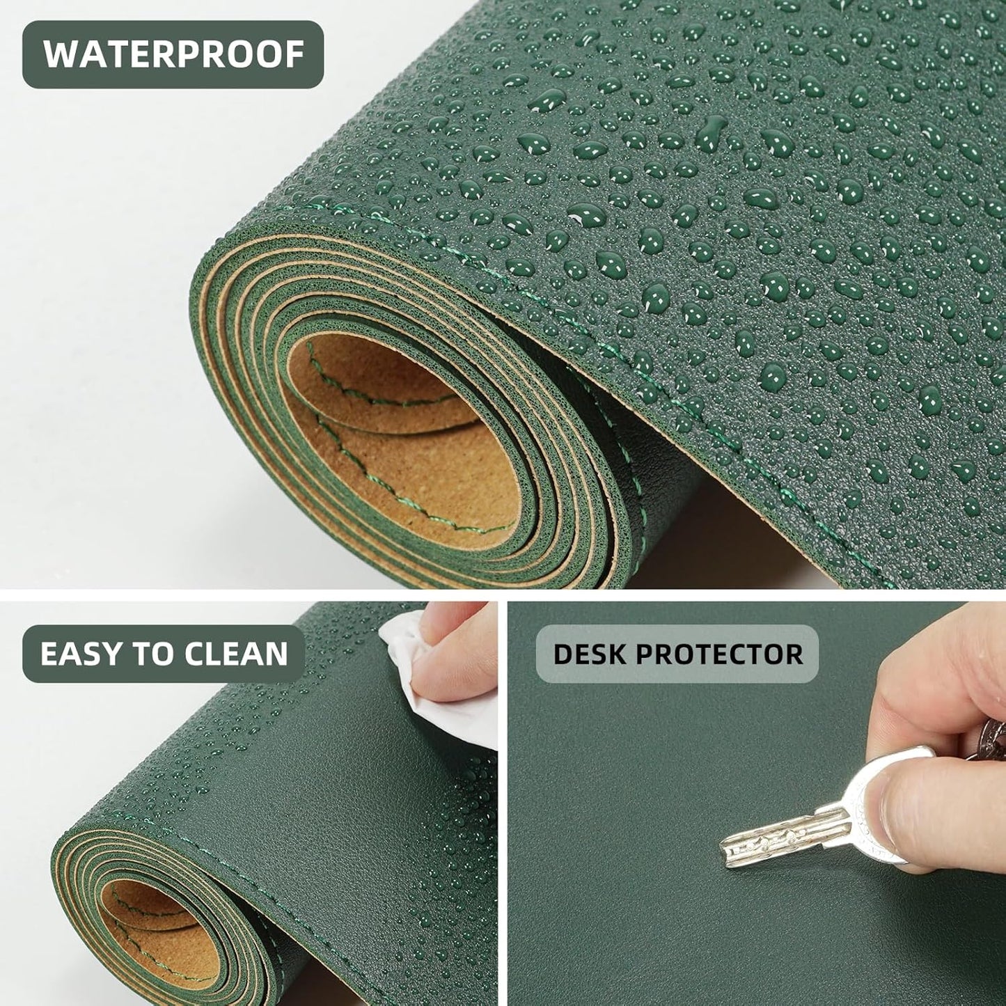 Leather Desk pad Protector, Large Desk mat with Natural Cork & PU Leather,Mouse pad,Non-Slip Office Desk Mat,Waterproof Desk Writing Pad for Office and Home (47in*23in, Dark Green)