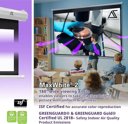Akia Screens 100 inch Projector Screen Pull Down Manual B 16:10 8K 4K HD 3D Ceiling Wall Mount White Portable Projection Screen Retractable Auto Locking for Indoor Movie Home Theater Office AK-M100X1