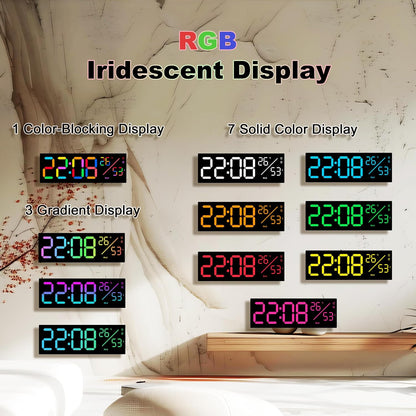 11-Inch LED Digital Wall Clock with RGB Flowing Light, Seconds, Date, Time, Temperature｜ Clear Large Numbers, Dual Alarm Settings, Remote Controlled ｜ Stylish Modern Clock for Living Room, Bedroom