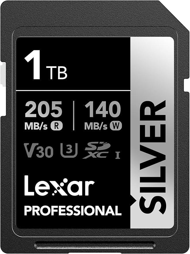 Lexar 1TB Professional Silver SD Card, UHS-I, C10, U3, V30, 4K, Up to 205/140 MB/s SDXC Memory Card, for Professional Photographer, Videographer, Enthusiast (LSDSILV001T-BNNNU)