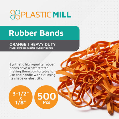 PlasticMill Orange Rubber Bands Size 33 (3 1/2" x 1/8") - #33 Colored Rubber Bands Office Supplies - Strong, Elastic Bands for Crafts, Balloon Garland, Cash, File Folders (500-Pack)