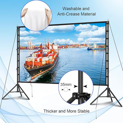 200 inch Projector Screen with Stand,HUANYINGBJB Outside Projection Screen, Portable 16:9 4K HD Rear Front Movie Screen with Carry Bag for Theater Backyard Movie Night,Cinema School, Churches