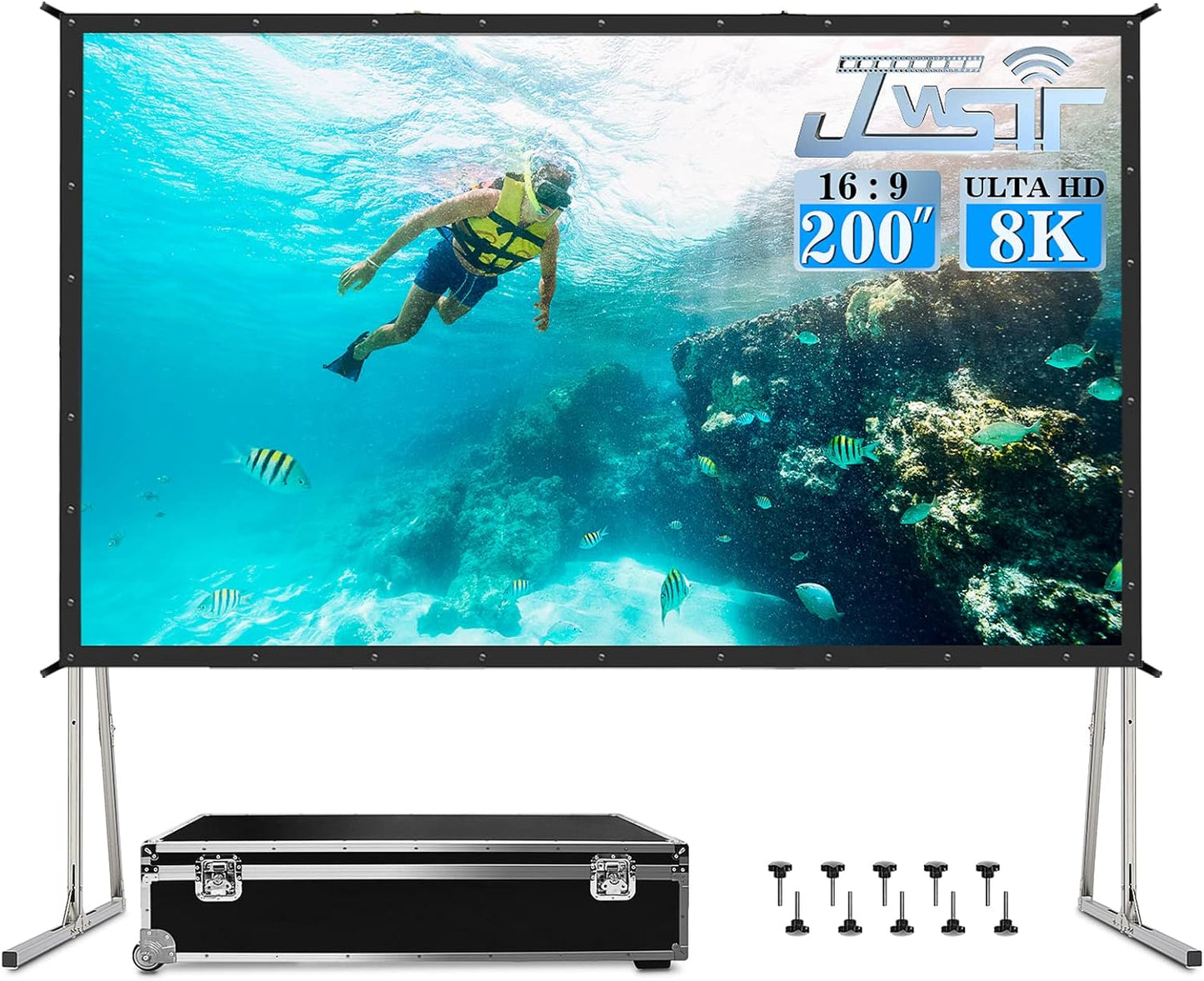 200 inch Projector Screen with Stand,Upgraded 3 Layers PVC 16:9 Large Outdoor Projector Screen,Portable Outdoor Movie Screen with Carrying Bag for Large Commercial Performance