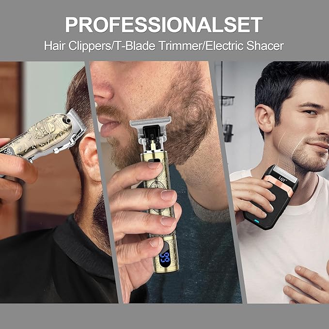 Hair Clippers Set for Men, Hair Clipper Trimmer with LED Display, Professional Cordless Hair Clipper Shaver Beard Trimmer, Hair Cutting Machine for Men, Holiday Gift for Him Father's Day Gift