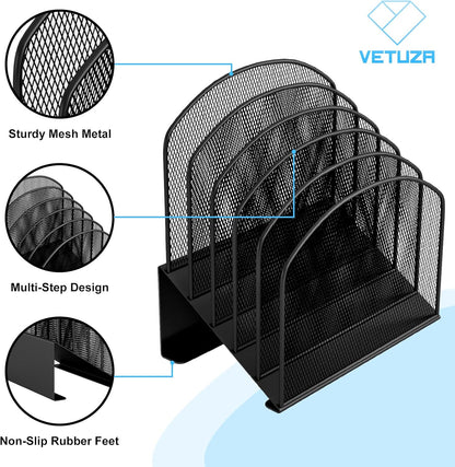 Desk File Organizer, Metal Mesh Vertical Desktop File Folder Holder for Office & School & Home, 1 Pack