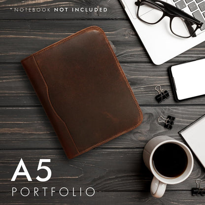 ELIZO Leather Portfolio Leather Padfolio Folio A5 Notebook Cover Work Folder Business Portfolio Organizer Binder Men Women Small Antique