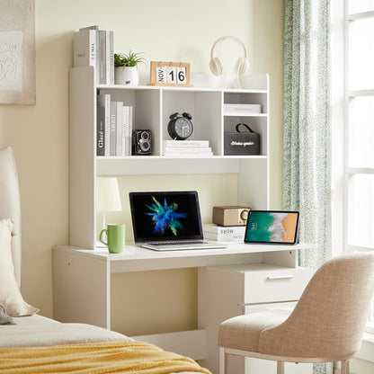 Desktop Bookshelf, Wooden Desk Storage Hutch with 6 Shelves for Computer Desk, 3-Tier Desktop Display Organizer Rack for Office Home (White)