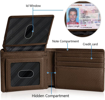 RUNBOX Wallet for Men Slim Rfid Leather 2 ID Window With Gift Box