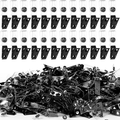 Marspark 200 Pack Metal Badge Clips with Clear PVC Straps Double Hole ID Badge Clips for Name Tag ID Cards and Holders, Office Supplies (Black)