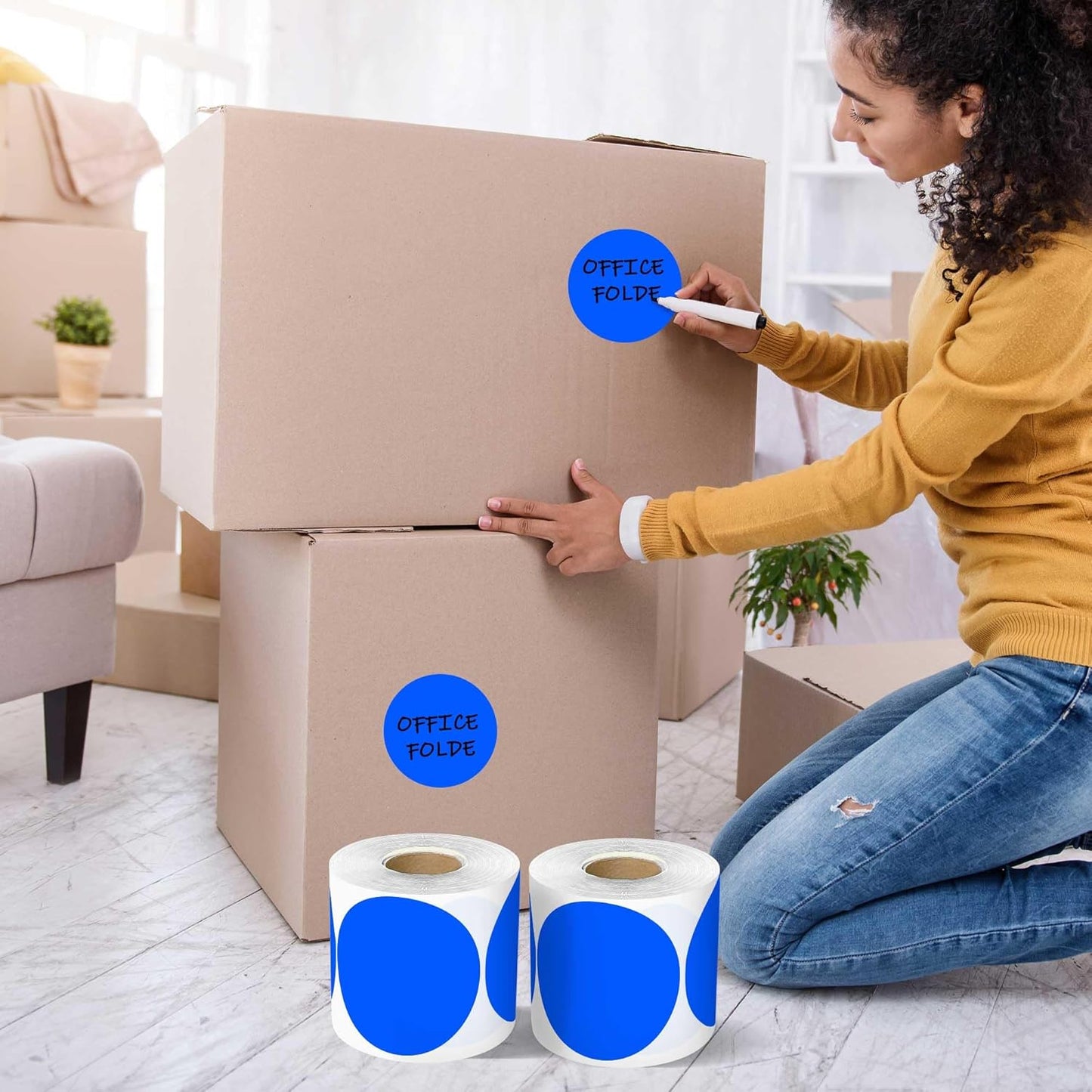 PARLAIM 3”Color Coding Labels Stickers,4Rolls/2000per Dispenser Box Round Adhesive Circle Dot Stickers for Inventory Office Home (Blue)