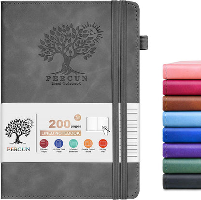 Lined Journal Notebook for Men & Women,200 Pages A5 Hardcover Leather Notebook (5.9"x8.5"), Travel Journal for Work, School, Business Writing, Note Taking, Notepad Diary (Grey)