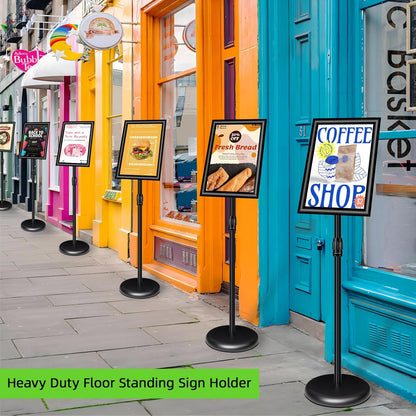 6Pack Adjustable Pedestal Sign Holder - 8.5''x11'', Floor Standing Poster Sign Stand, Aluminum Frame for Vertical/Horizontal View, Outdoor/Indoor Use, Black