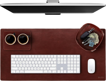 Elizo Leather Desk Mat Desk Pad Blotter Set - Real Full-Grain Leather (32x16) 2-Layer Genuine Desk Cover Protector & Large Mouse Pad | Computer Keyboard Desk Accessories for Office & Home