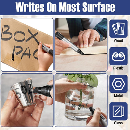 Fuutreo 10 Pack Jumbo Permanent Markers Bulk Large Chisel Tip Permanent Markers Quick Drying Waterproof Big Huge Poster Pens for Office, Logistics Company and More(Black)