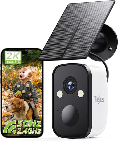 2K Security Cameras Wireless Outdoor, 2.4G/5G WiFi, Solar Camera Outdoor Wireless, Color Night Vision, Solar Powered, Motion Detection Spotlight Siren/2 Way Talk/IP66/Cloud/SD/Alexa