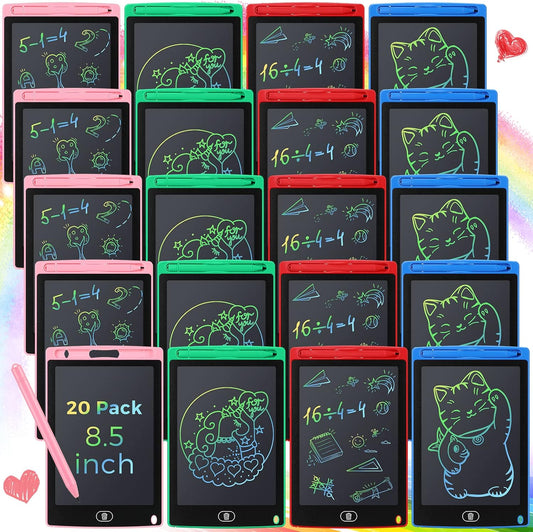 Zhehao 20 Pack LCD Writing Board for Kids, 8.5 Inches Doodle Reusable Screen Drawing Pad Erasable Painting Pads Educational Toy for 3-8 Years(Blue, Red, Green, Pink)