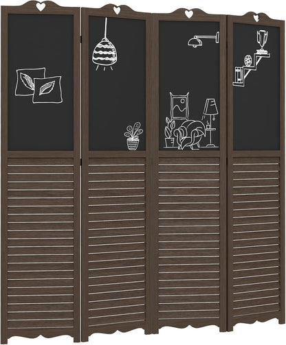 NicBex Room Divider 4 Panel Room Dividers with Black Boards Partition Room Dividers and Folding Privacy Screens 5.5 FT Wall Divider for Home, Office, Room Separation,63.75"W x 0.75"D x 67.75"H,Brown