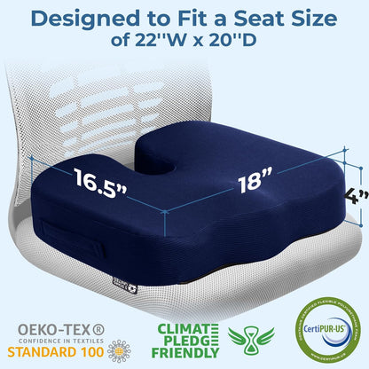 5 STARS UNITED Seat Cushion for Tailbone Pain Relief – Large Memory Foam Lifting Pillow for Coccyx, Hip, Sciatica & Post-Surgery Recovery – Wheelchair, Car, Desk, Gaming & Office Chairs, Blue
