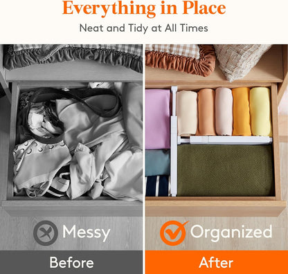 Lifewit 12 Pack Drawer Dividers 4" High,11-17" Adjustable Dresser Drawer Organizers for Clothes, Expandable Dresser Separators in Bedroom/Bathroom/Kitchen/Vanity/Office Organization and Storage, White