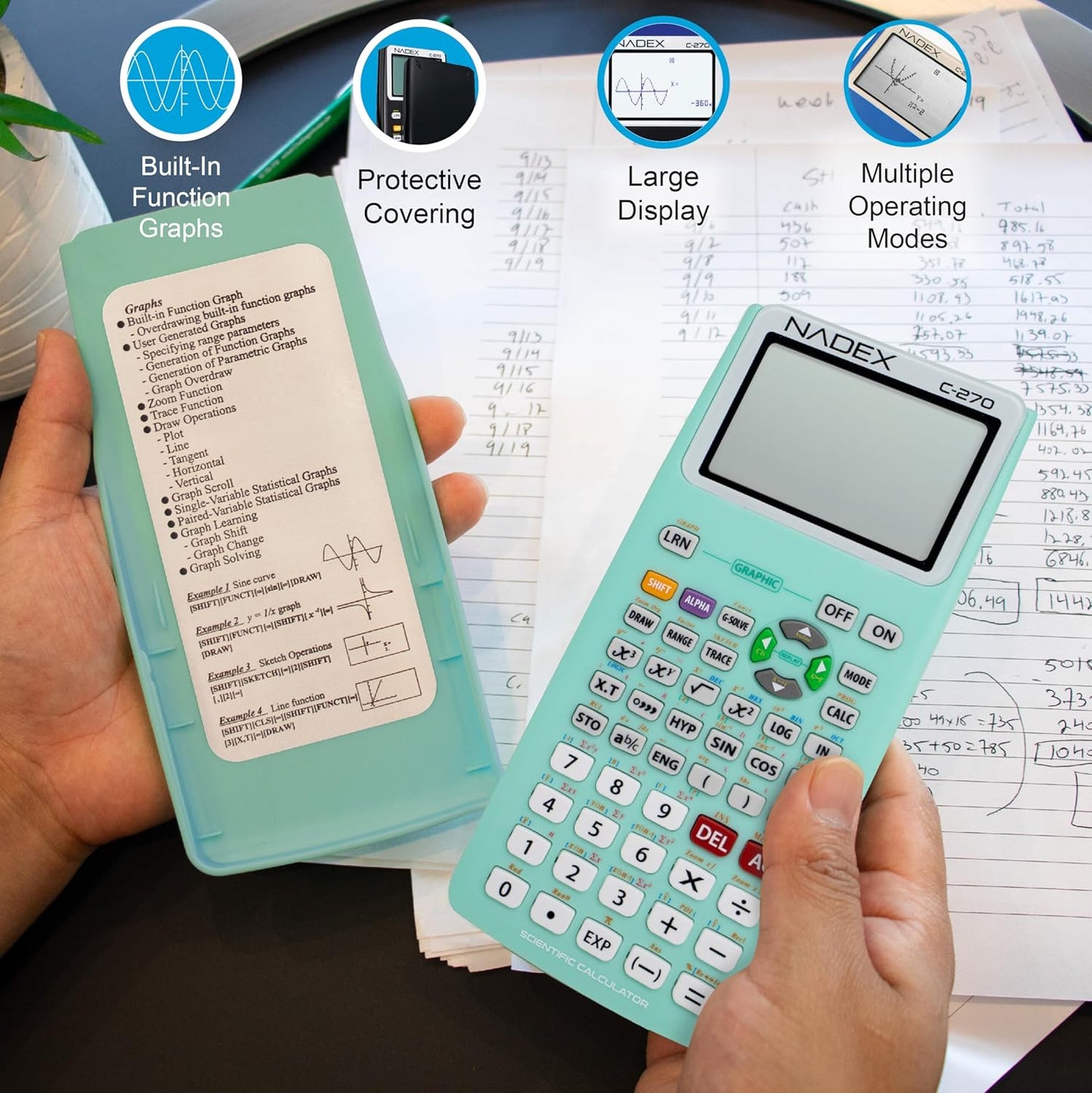 Scientific Calculator with Graph Functions for College and High School Students, Engineering, Advanced Mathematics, Calculus, Algebra, Geometery, Trigonometry, Statistics, Physics, Chemistry - Green