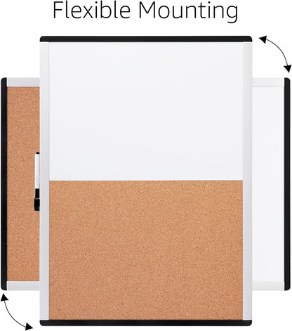 Amazon Basics Rectangular Magnetic Whiteboard & Cork Board Combo for Home, Office and Classroom, Plastic/Aluminum Frame, White,Yellow, 17" x 23"